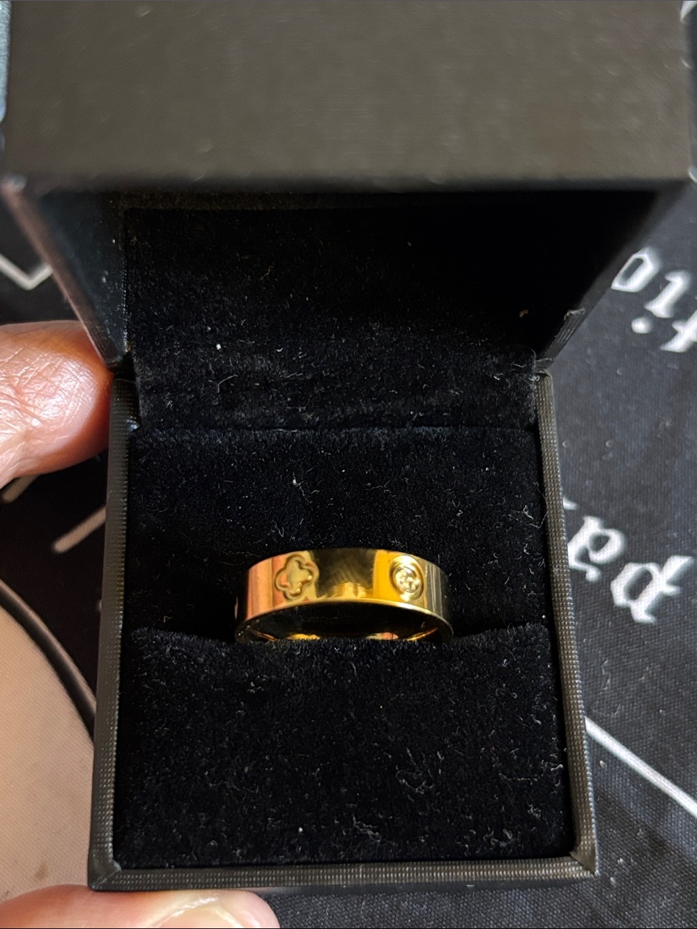 Gold tone  Engraved Motifs Ring Size 6
